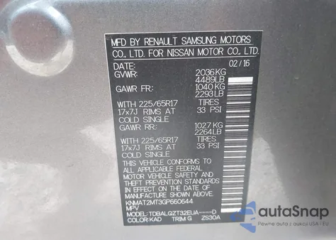 2016 Nissan Rogue Sv из США, поврежденный, VIN KNMAT2MT3GP660644